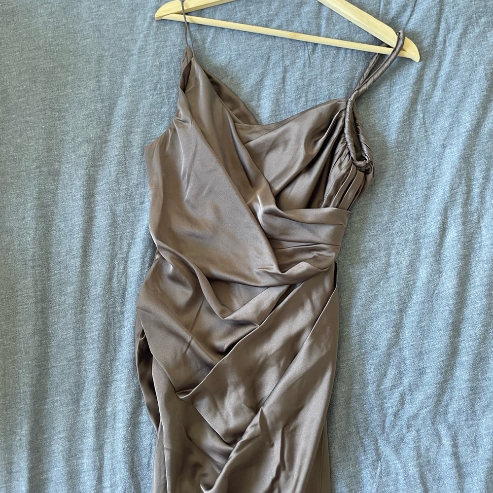 Formal Satin Brown Draped Women's Dress